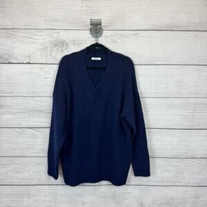 Bluetime Women's Navy Blue V-Neck Wool Blend Sweater Size XL